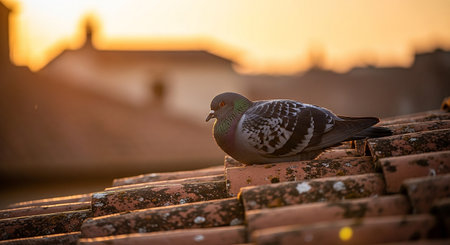 Pigeon on the roof of an old house in Rome, Italyの素材