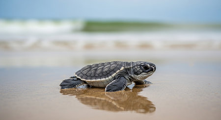 Baby Sea Turtle coming out of the water in the Gulf of Mexicoの素材