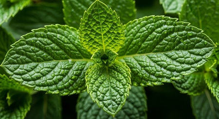 Fresh mint leaves close up. Natural background. Selective focus.の素材