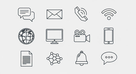 Set of thin line icons on the theme of communication. Vector illustrationの素材