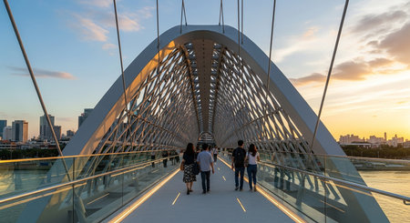 Unidentified people walking on the pedestrian bridge in Bangkok, Thailand.の素材