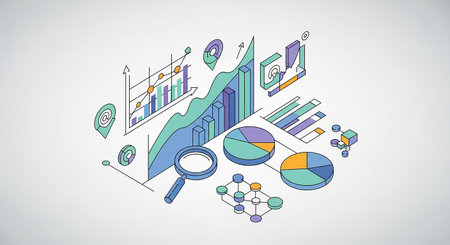 3d isometric illustration of graphs and charts. Concept of business analysis and planning.の素材