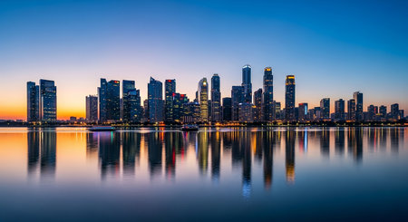 Beautiful architecture building cityscape of singapore city skyline at twilightの素材