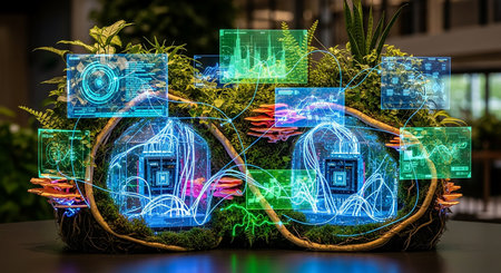 Cyber security concept. Futuristic interface in the shape of a heart.の素材