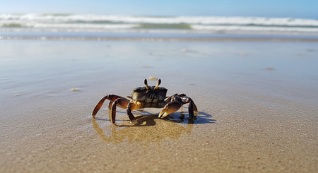 Crab on the beach. Selective focus, shallow depth of field.の素材