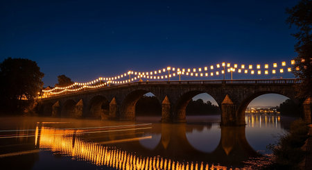 Night view of the Pont de l'Auxerrois bridge in Paris, Franceの素材