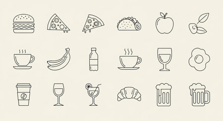 Set of thin line icons of food and drink. Vector illustration.の素材