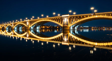 Bridge over the Dnieper river at night, Kiev, Ukraineの素材