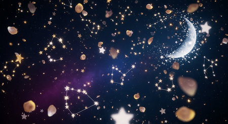 Cosmic background with stars, constellations and galaxies. 3D renderingの素材