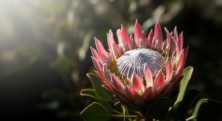 Beautiful protea flower with sunlight in the morning, South Africaの素材