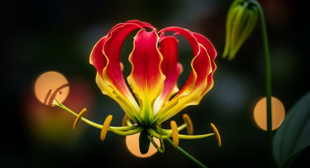 Close up of yellow and red flower with bokeh background.の素材