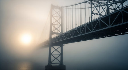 San Francisco Bay Bridge in a foggy morning, California, USAの素材