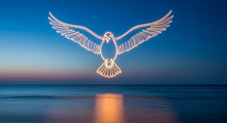 Dove of peace on the sea in the evening. The symbol of peace.の素材