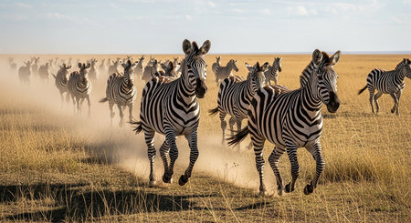 Group of zebras in the savanna of Serengeti National Park, Tanzaniaの素材