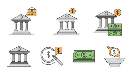 Bank icons set. Vector illustration of bank icons for web design.の素材