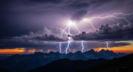 Stormy sky with lightning in the mountains. Elements of this image furnished by NASAの素材
