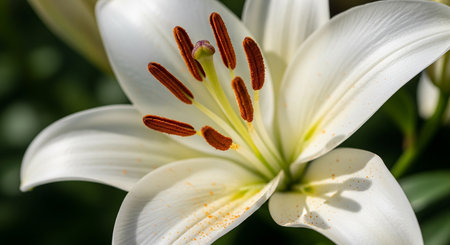 Beautiful white lily flower in the garden on a sunny dayの素材