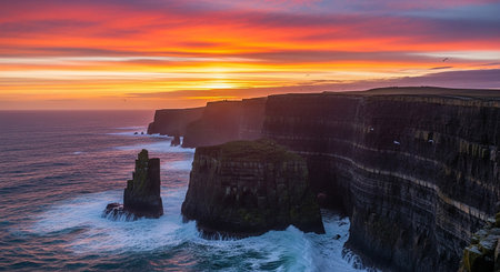 Sunset at Cliffs of Moher in County Clare, Irelandの素材