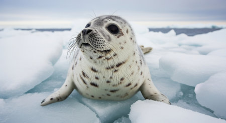 Baby seal on the ice floe, Antarctic Peninsula, Antarctica.の素材
