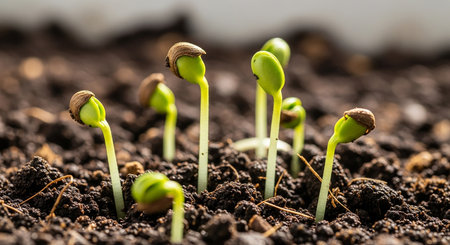 Green seedling illustrating concept of new life and fresh natural start upの素材