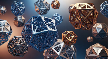 Abstract 3d rendering of chaotic low poly shapes. Bended cubes. Futuristic background.の素材
