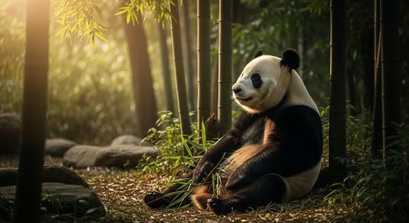 Giant panda in bamboo forest, Chengdu, China.の素材