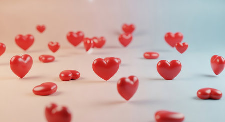 Valentine's Day background with red hearts. 3d renderingの素材