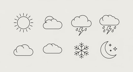 Set of weather icons in linear style. Vector illustration for your designの素材