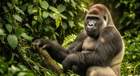 Portrait of a western lowland gorilla in the rainforest.の素材