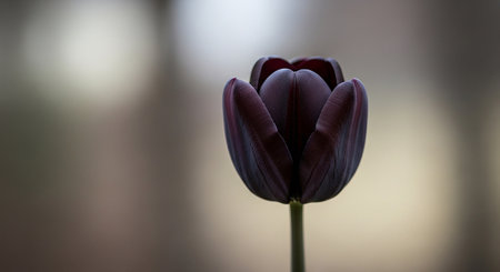 Close up of a purple tulip in a vase with blurred backgroundの素材