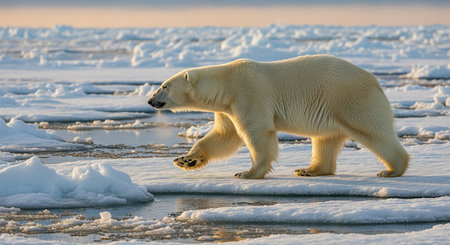 Polar bear (Ursus maritimus) walking on ice in Arcticの素材