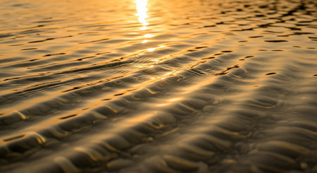 Water ripples in the sea at sunset, close-up.の素材