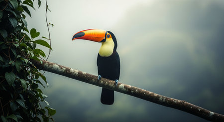 Toucan sitting on a branch in the rainforest of Costa Ricaの素材