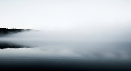 Beautiful foggy lake in the morning. Long exposure shot.の素材