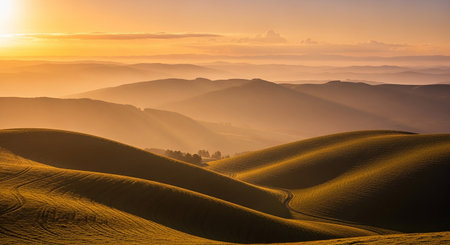 Tuscany landscape at sunrise, Val d Orcia, Italyの素材