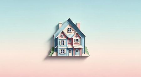 House icon on pastel background. Real estate concept. Vector illustration.の素材