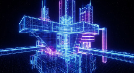 3D rendering of abstract technology concept background. 3D illustration of futuristic architecture.の素材