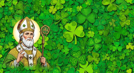 Saint Patrick's Day background with clover leaves and Leprechaunの素材