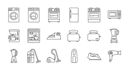 household appliances icon set over white background, line style, vector illustrationの素材