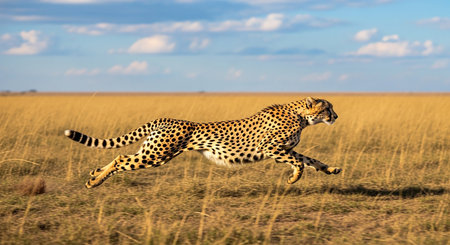 Cheetah running in the grass in Masai Mara National Park in Kenyaの素材