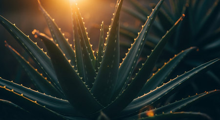 Close up of aloe vera plant with sunlight in the morning.の素材