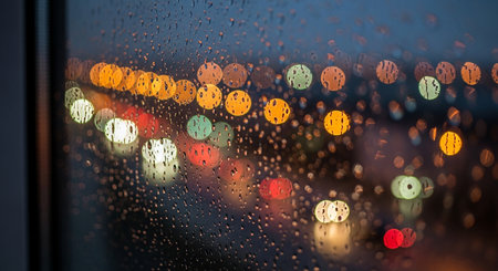 rain drops on the window with city lights bokeh background.の素材