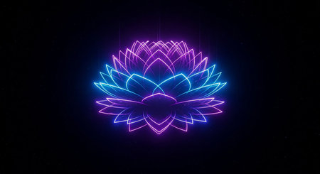 Beautiful lotus flower neon sign, 3d rendering. Computer digital drawing.の素材