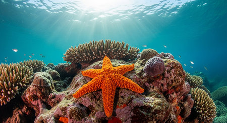 Starfish on a colorful tropical coral reef in the Red Sea.の素材