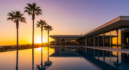 Beautiful luxury swimming pool in hotel resort with palm tree - Vintage Light Filterの素材