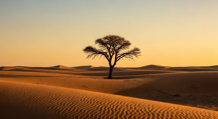 Silhouette of acacia tree in the Sahara desert, Moroccoの素材