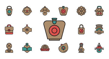 Chinese New Year flat icons set. Linear style. Vector illustration.の素材