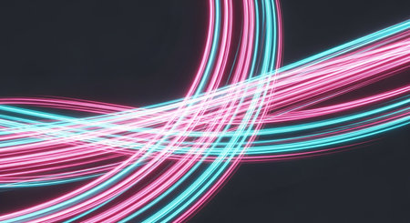 Abstract background with neon lines. 3d rendering, 3d illustration.の素材
