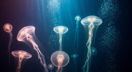 Jellyfish floating in the water. 3D Rendering.の素材