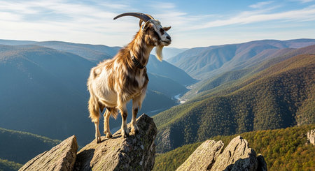 Goat standing on the top of the mountain. Mountain landscape.の素材
